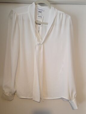 Calvin Klein Ivory Tie-Neck Blouse